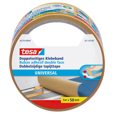 tesa® Doppelseitiges Klebeband, universal, 5m x 50mm, beige (Produktbild 1)
