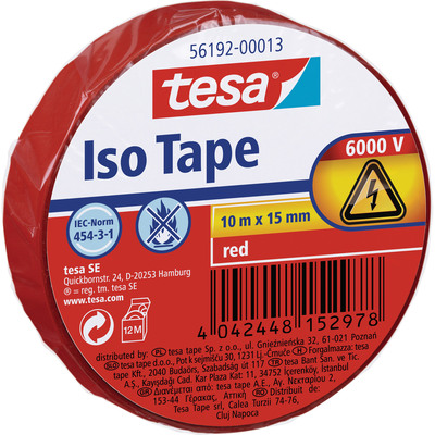 tesa Isolierklebeband, 10m x 15mm, rot (Produktbild 1)