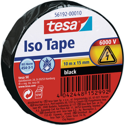 tesa Isolierklebeband, 10m x 15mm, schwarz