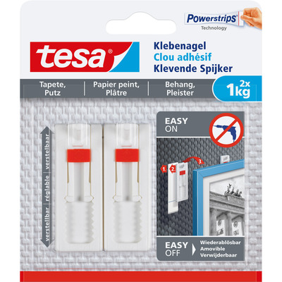 tesa Klebenagel, 2 St., für Tapeten und Putz, bis zu 1kg pro Nagel, verstellbar (Produktbild 1)