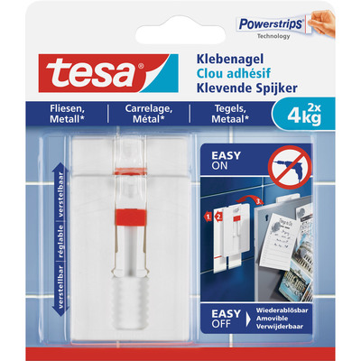 tesa Klebenagel, 2 Stück, für Fliesen und Metall, bis zu 4kg pro Nagel (Produktbild 1)