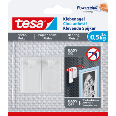 tesa Klebenagel, 2 Stück, für Tapeten und Putz, bis zu 0,5kg pro Nagel, weiß (Produktbild 1)