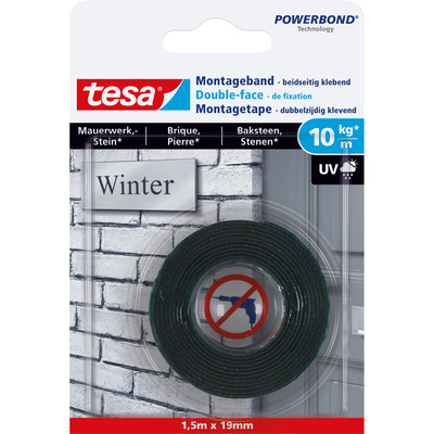 tesa Montageband, 1,5m x 19mm, für Mauerwerk und Stein, bis zu 10kg/m, grün