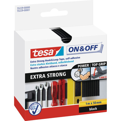 tesa On- & Off-Klettband extra stark, 1m x 50mm, schwarz (Produktbild 1)