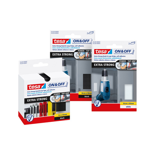 tesa On- & Off-Klettband extra stark, 1m x 50mm, schwarz