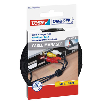 tesa On & Off Klettkabelbinder, 5m x 10mm, schwarz (Produktbild 1)