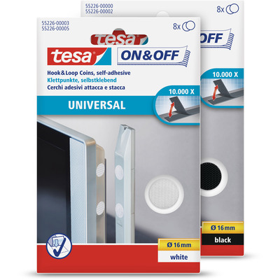tesa On- & Off-Klettpunkte zum Aufkleben, 8er-Pack (Ø16mm), weiß (Produktbild 1)