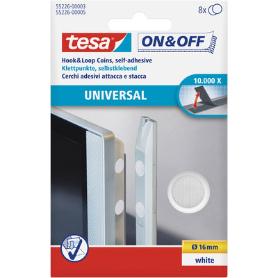tesa On- & Off-Klettpunkte zum Aufkleben, 8er-Pack (Ø16mm), weiß (Produktbild 1)