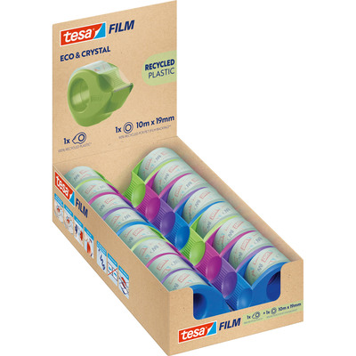 tesafilm® Eco & Crystal, 10m x 19mm, 16 Rollen mit Mini-Abroller (Produktbild 1)