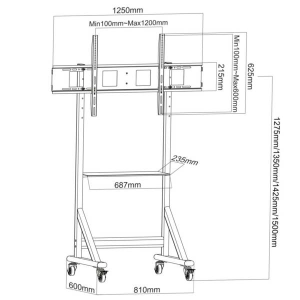 TV Wagen für LCD/LED TV  -- 55-100 einstellbare Höhe mit einer Ablage