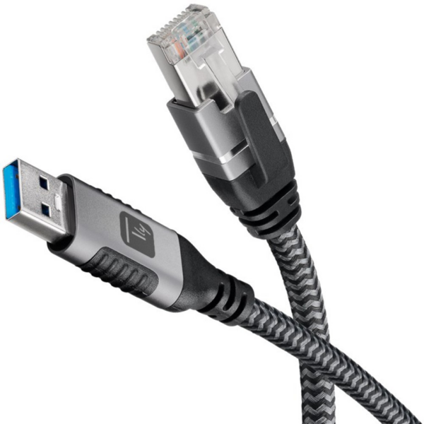 USB 3.0 Ethernet-Kabel, A/M zu RJ45/M, 5m --  1 Gbit/s aktiv schwarz/silber