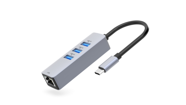 USB 3.0 Hub, 3-Port, 3x USB-A + 1x Gigabit LAN, Alu, passiv, USB-C