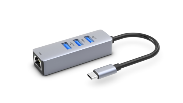 USB 3.0 Hub, 3-Port, 3x USB-A + 1x Gigabit LAN, Alu, passiv, USB-C