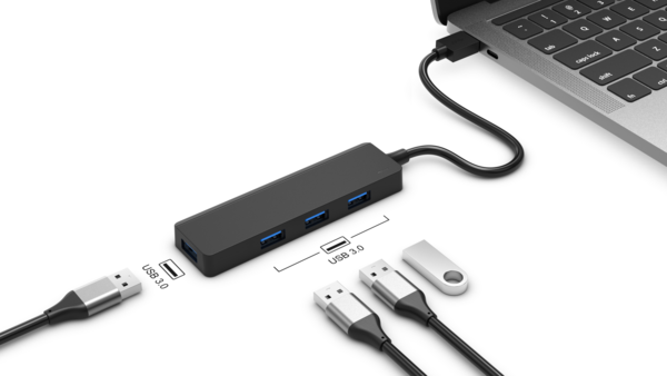 USB 3.0 Hub 4-Port, 4x USB-A, 5Gbps, ABS,passiv,schwarz,USB-C/USB-A Dockingstations und Hubs