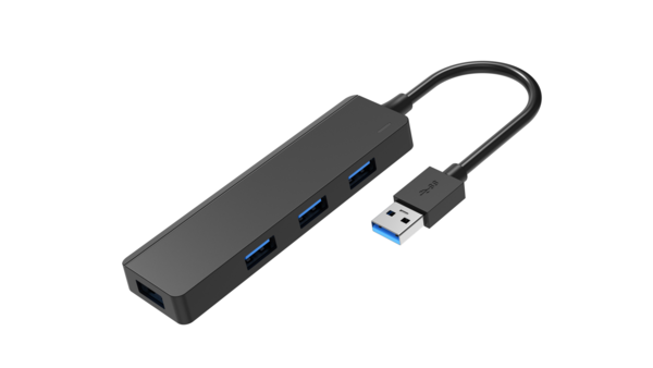 USB 3.0 Hub 4-Port, 4x USB-A, 5Gbps, ABS,passiv,schwarz,USB-C/USB-A