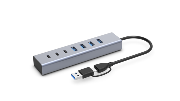 USB 3.0 Hub 7-Port, 4x USB-A + 3x USB-C, 5Gbps, Alu, 15w Netzteil, USB-C/USB-A Dockingstations und Hubs