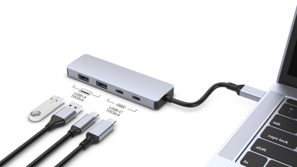 USB 3.2 Hub 4-Port,2xUSB-A,2xUSB-C,10Gbps, Alu, passiv, USB-C