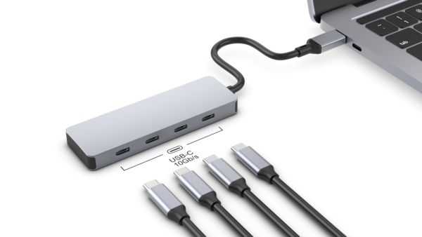 USB 3.2 Hub 4-Port, 4x USB-C, 10Gbps, Alu, passiv, USB-C