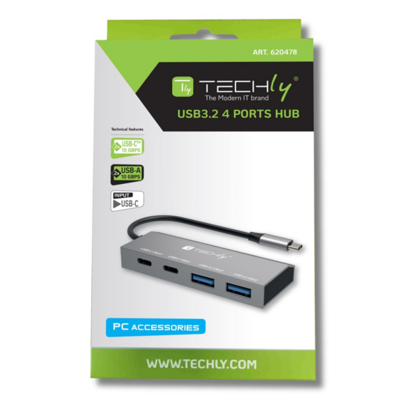USB 3.2 Hub mit 2 USB-A-Ports und 2 USB-C-Ports --  aus Metall