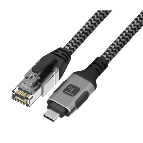 USB 3.2 Type-C Ethernet-Kabel, C/M zu RJ45/M, 1m --  1 Gbit/s aktiv schwarz/silber