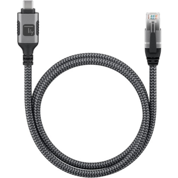 USB 3.2 Type-C Ethernet-Kabel, C/M zu RJ45/M, 1m --  1 Gbit/s aktiv schwarz/silber