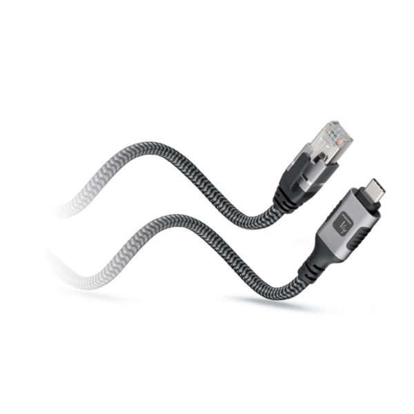 USB 3.2 Type-C Ethernet-Kabel, C/M zu RJ45/M, 2m --  1 Gbit/s aktiv schwarz/silber