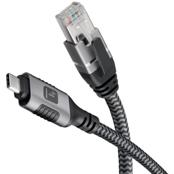 USB 3.2 Type-C Ethernet-Kabel, C/M zu RJ45/M, 5m --  1 Gbit/s aktiv schwarz/silber