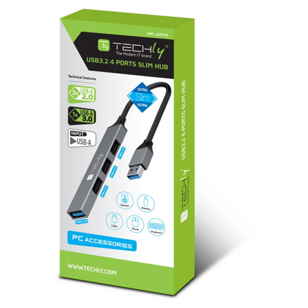 USB-A 3.2 Hub mit 4 schlanken USB-A-Ports --  aus Metall