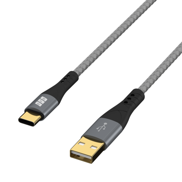 USB-A auf USB-C Kabel 60W QC 3A -- 0,5m grau Goldkontakte Textilmantel