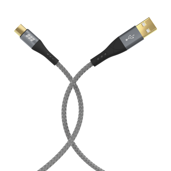 USB-A auf USB-C Kabel 60W QC 3A -- 0,5m grau Goldkontakte Textilmantel