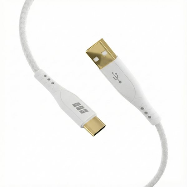 USB-A auf USB-C Kabel 60W QC 3A, 0,5m weiß Goldkontakte Textilmantel