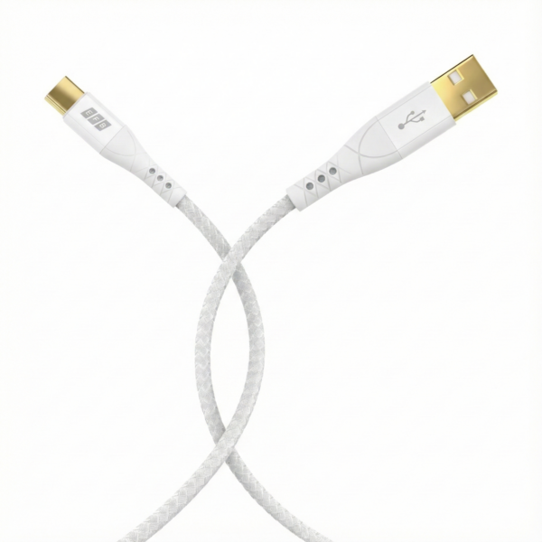 USB-A auf USB-C Kabel 60W QC 3A, 0,5m weiß Goldkontakte Textilmantel