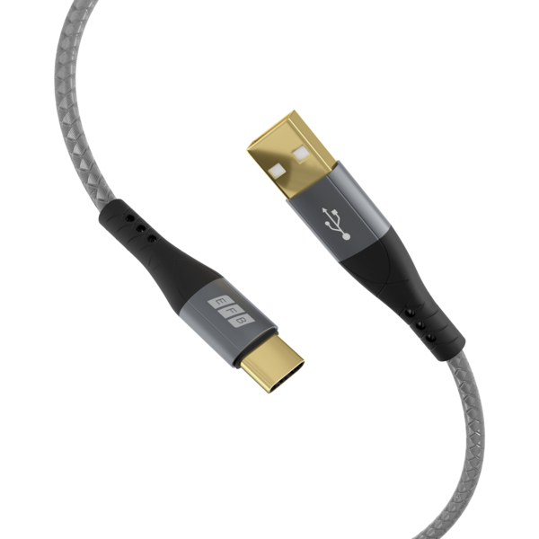 USB-A auf USB-C Kabel 60W QC 3A -- 1m grau Goldkontakte Textilmantel