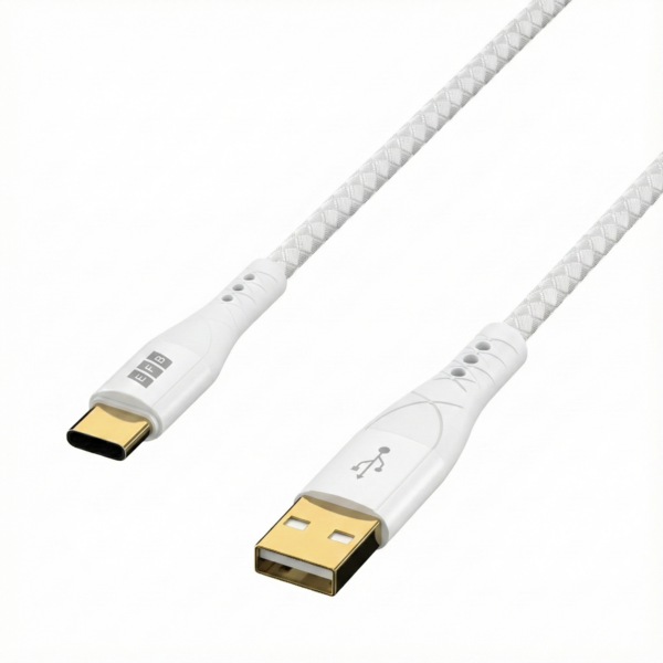 USB-A auf USB-C Kabel 60W QC 3A, 1m weiß Goldkontakte Textilmantel
