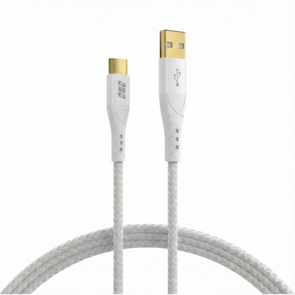 USB-A auf USB-C Kabel 60W QC 3A, 3m weiß Goldkontakte Textilmantel USB