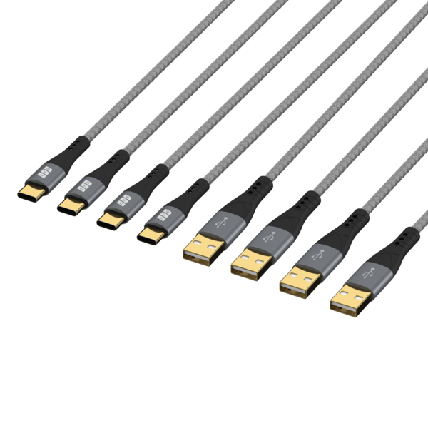 USB-A auf USB-C Kabelset 60W QC 3A -- 0,5m+1m+2m+3m grau Goldkontakte Textilmantel