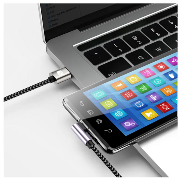 USB-A-Stecker 2.0 / USB-C?-Stecker --  gewinkelt 3A 1m Aluminiumkabel