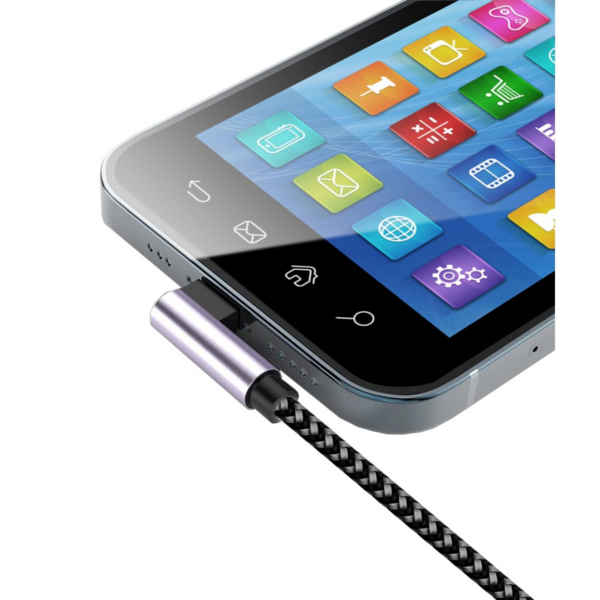 USB-A-Stecker 2.0 / USB-C?-Stecker --  gewinkelt 3A 2m Aluminiumkabel