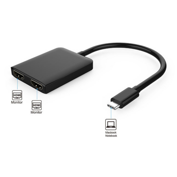 USB-C auf 2x Hdmi 4K Adapter -- 0,15m, schwarz, iOS, Linux, Win11