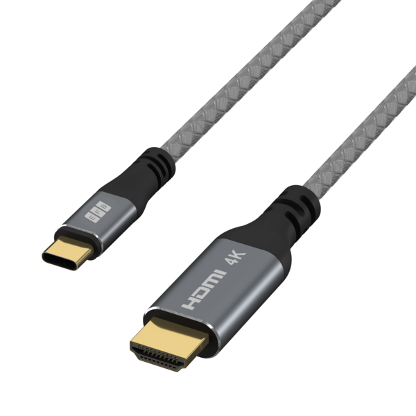 USB-C auf HDMI Kabel 4K30Hz -- 1,8m grau GoldkontakteTextilmantel