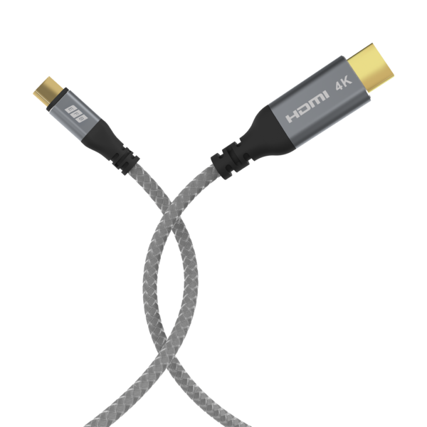 USB-C auf HDMI Kabel 4K30Hz -- 1,8m grau GoldkontakteTextilmantel