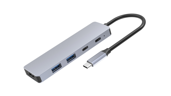 USB-C-Dockingstation 5in1, für 1 Monitor, Alu,2xUSB3.0/USB-C/HDMI/PD