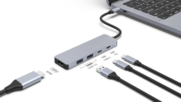 USB-C-Dockingstation 5in1, für 1 Monitor, Alu,2xUSB3.0/USB-C/HDMI/PD
