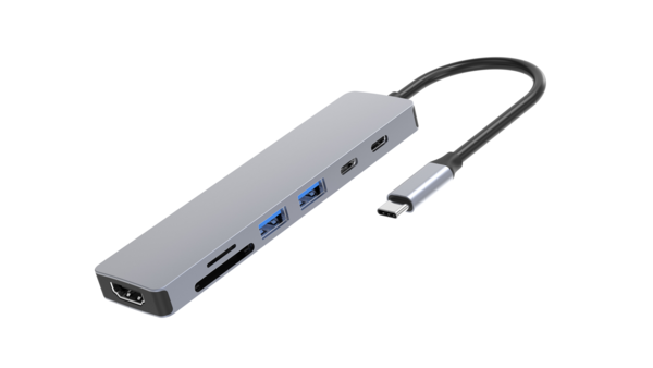 USB-C-Dockingstation 7in1, für 1 Monitor, Alu,2xUSB3.0/USB-C/HDMI/PD/CR USB