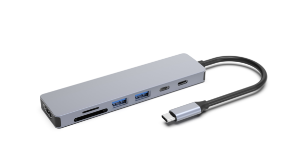 USB-C-Dockingstation 7in1, für 1 Monitor, Alu,2xUSB3.0/USB-C/HDMI/PD/CR