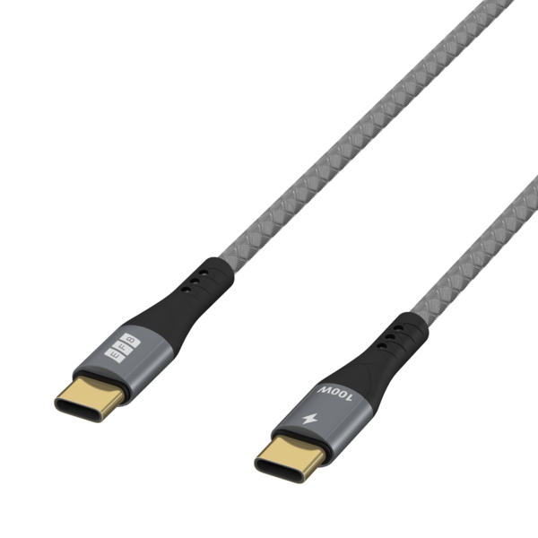USB-C Kabel 100W PD 3.0 5A E-Marker Chip -- 0,5m grau Goldkontakte Textilmantel
