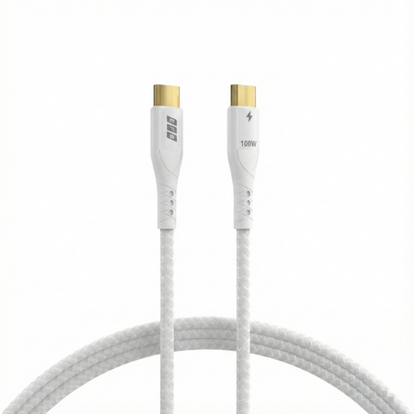 USB-C Kabel 100W PD 3.0 5A E-Marker Chip, 0,5m weiß Goldkontakte Textilmantel USB