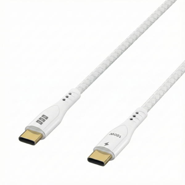 USB-C Kabel 100W PD 3.0 5A E-Marker Chip, 0,5m weiß Goldkontakte Textilmantel