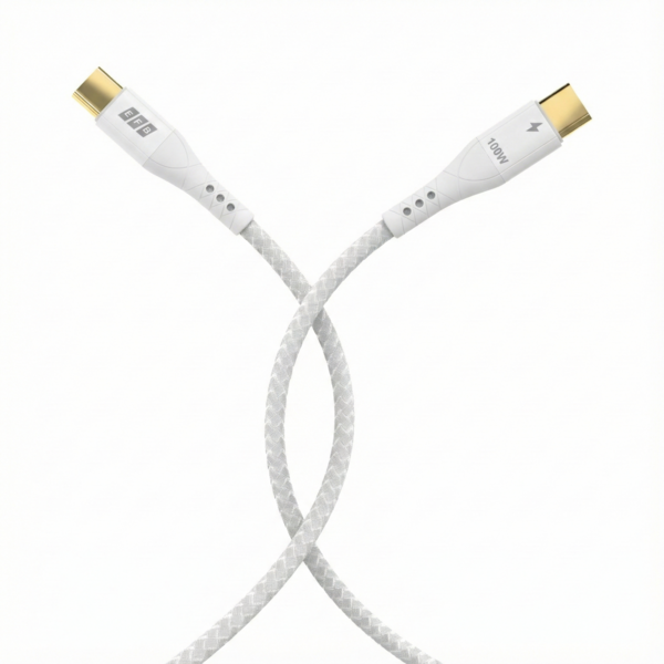 USB-C Kabel 100W PD 3.0 5A E-Marker Chip, 0,5m weiß Goldkontakte Textilmantel