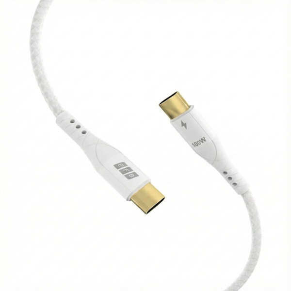 USB-C Kabel 100W PD 3.0 5A E-Marker Chip, 2m weiß Goldkontakte Textilmantel